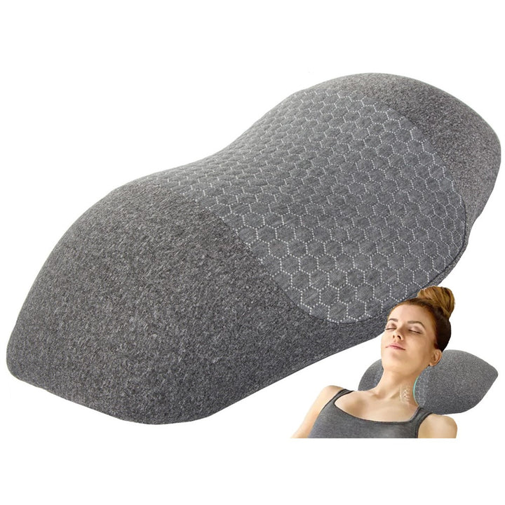 Perna ortopedica pentru sprijinul gatului si al coloanei cervicale, Zola, somn relaxant, din spuma profilata, husa detasabila. 40x22x11 cm, gri