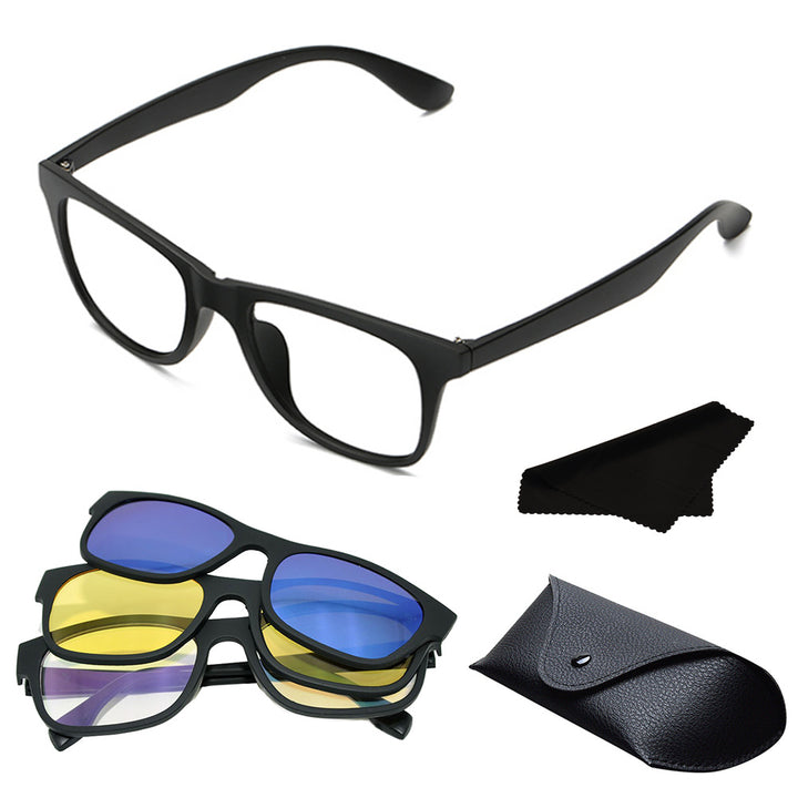 Ochelari de soare, Zola®, 3 in 1, pentru soferi, biciclisti, schiori, cu husa pentru depozitare, neagra si laveta de curatare