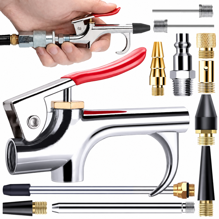 Pistol de suflat cu aer comprimat, Zola, 9 duze interschimbabile, conector standard, pentru curatare si suflare