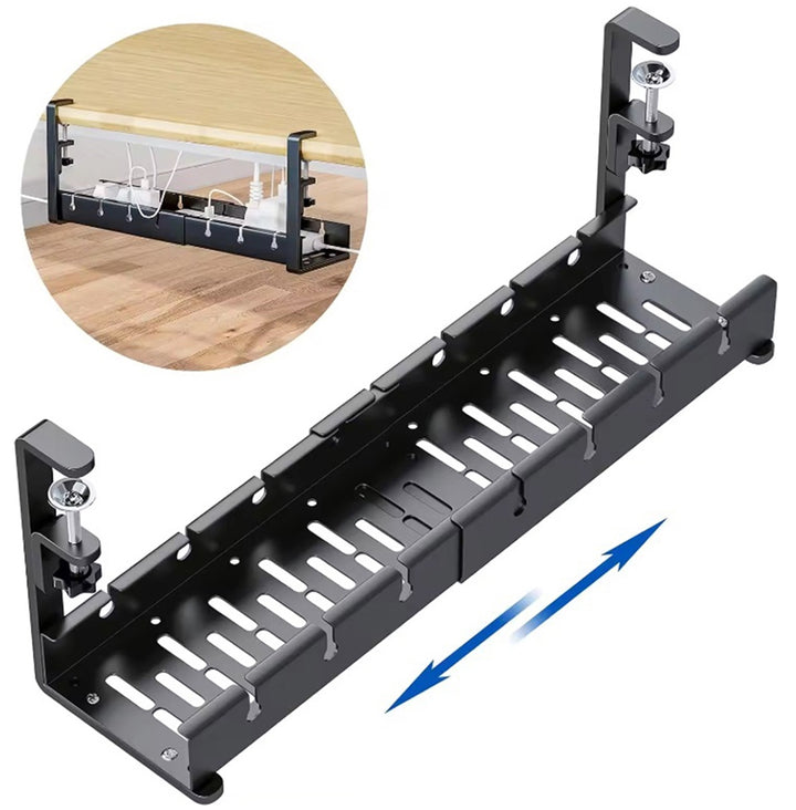 Organizator reglabil pentru cabluri,  Zola®, prindere sub birou, otel, 28.5 - 55.5 x 19 x 12 cm, negru