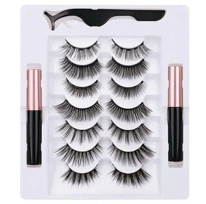 Set 7 perechi de gene magnetice, UBX, pensete si eyeliner, plastic, rezistente la apa, negre