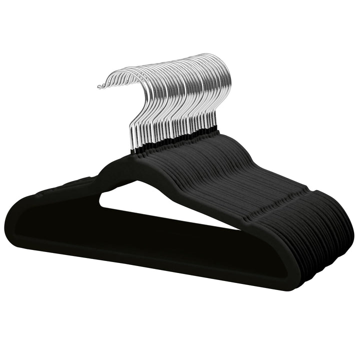 Set 20 de umerase din catifea, Zola, antiderapante, carlig pivotant, pantaloni, camasi, rochii si suport pentru cravate/ esarfe/ curele, negru, 22.5 x 45x 0.6 cm