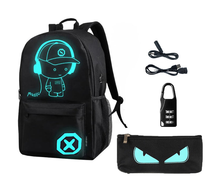 Ghiozdan adolescenti, Zola®, 2 desene reflectorizante, prelungitor incarcare USB, mufa Jack pentru casti, lacat cu cifru, penar, 44x30x17 cm, negru