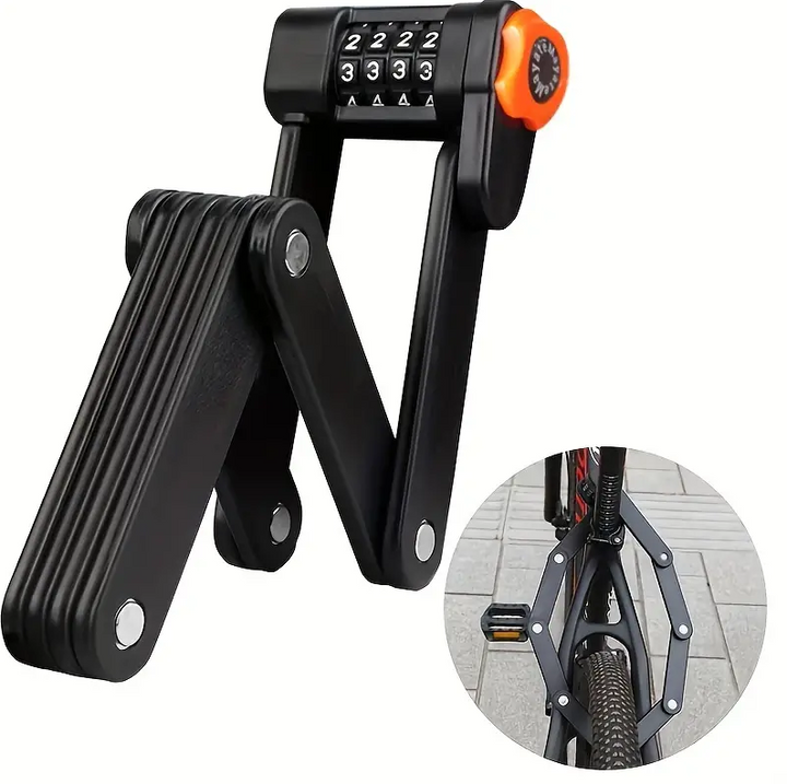 Antifurt bicicleta cu prindere pe cadru, Zola, pliabil, sistem de inchidere prin cifru, din plastic, lungime 83 cm, negru