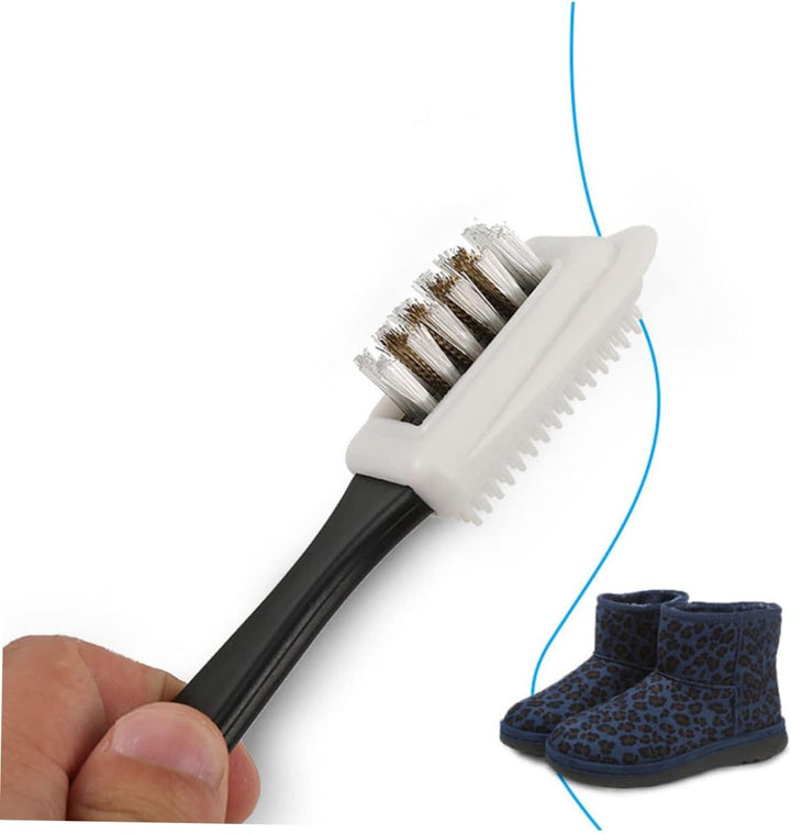 Perie dubla pentru curatarea pantofilor, UBX, pentru pantofi din piele intoarsa si nubuck, spatiu pentru a putea fi agatata, 15.5X4.5 cm, negru/alb