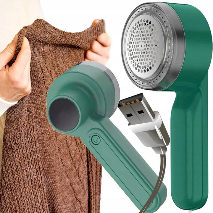 Aparat de curatat scame, Zola®, incarcare USB, lama otel, plastic ABS, 5W, 13.8 x 6.9 x 7 cm, verde inchis
