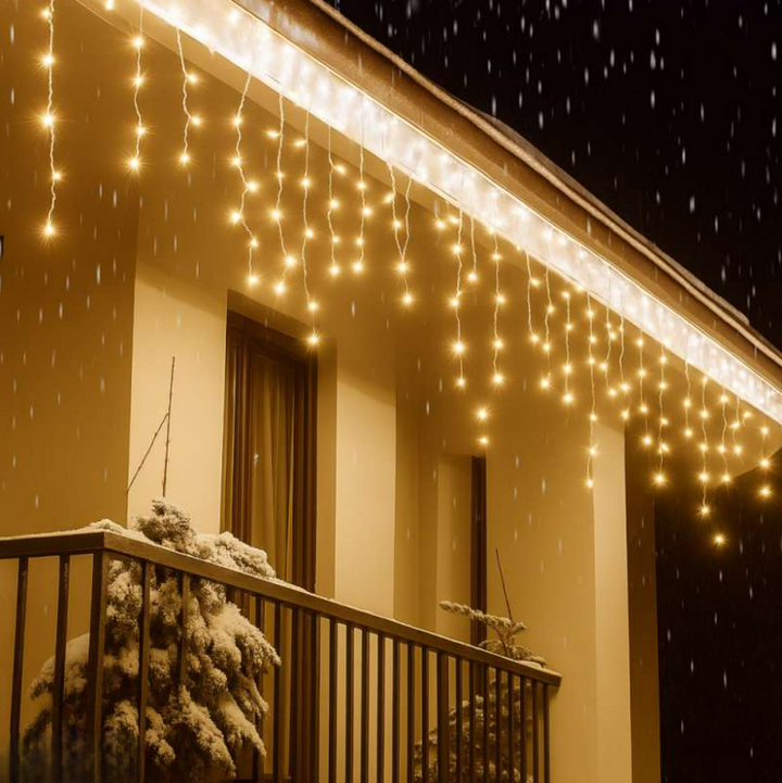 Instalatie LED de Craciun, Zola, perdea curgatoare, 100 LED-uri, 4 m, IP44, 3.6 W, alb cald, 8 moduri iluminare, pentru exterior/interior, cablu alb
