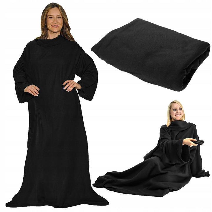 Patura cu maneci, Zola®, unisex, moale si confortabila, 138x180 cm, negru