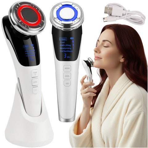 Dispozitiv masaj facial 5 in 1, Zola, mezoterapie EMS, lumina LED, termoterapie cald/rece, vibratii, reincarcabil, alb/negru