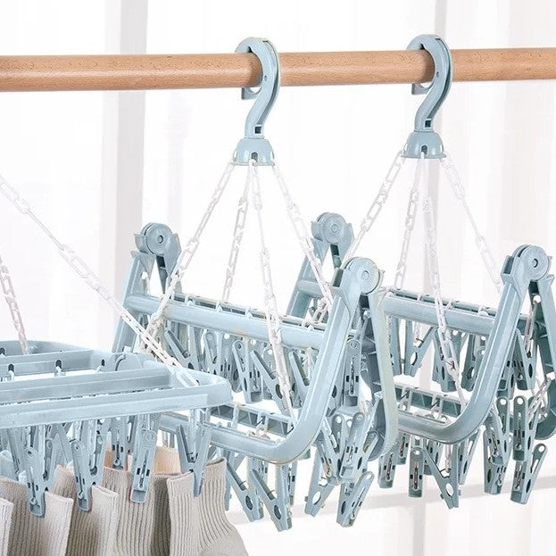 Uscator pentru lenjerie si sosete, Zola®, cu 32 clesti, plastic, 32.5x32.5 cm, albastru