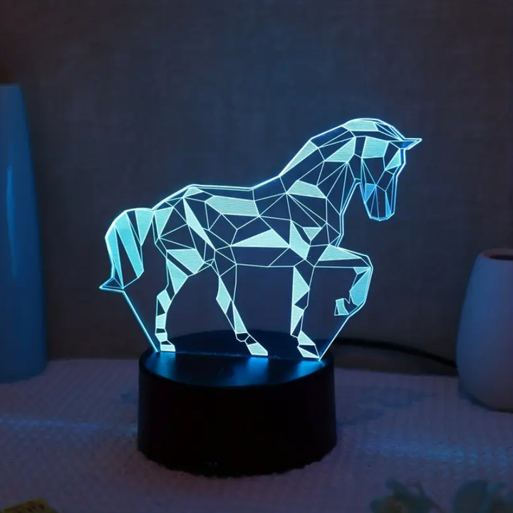 Lampa 3D pentru noptiera, Zola, model unicorn, LED, RGB, telecomanda, 0.5W, din plastic si acril, neagra