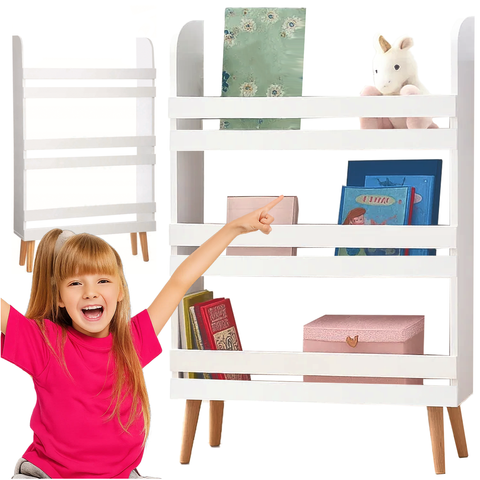 Biblioteca / etajera organizare carti si jucarii, Zola, 3 rafturi, greutate maxima suportata 60 kg, MDF, 95 x 15 x 50 cm, alba