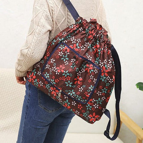 Rucsac/geanta pliabil, Zola®, multifunctional, bretele reglabile, 42x40x7 cm, model flori, visiniu