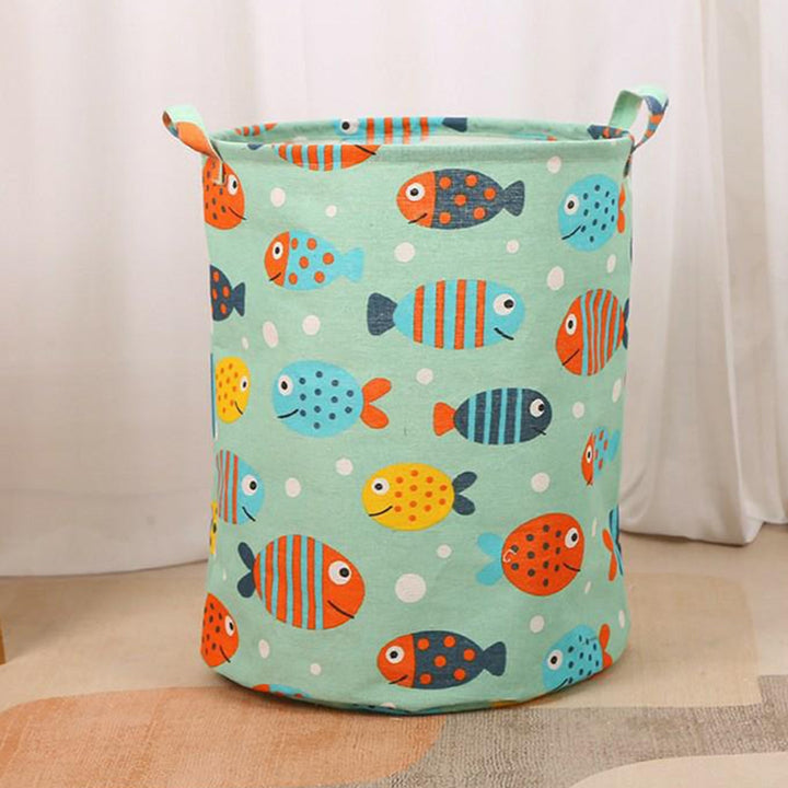 Cos de rufe/jucarii, Zola, verde cu model pesti, 45x35 cm