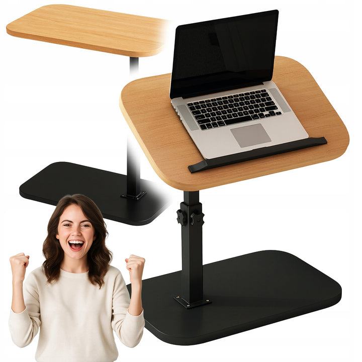 Masuta laterala pentru laptop, Zola, stil modern,  inaltime reglabila 48-75 cm, inclinare ajustabila, cadru metalic, stejar natur/negru