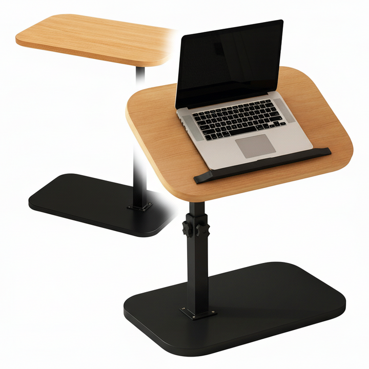 Masuta laterala pentru laptop, Zola, stil modern,  inaltime reglabila 48-75 cm, inclinare ajustabila, cadru metalic, stejar natur/negru
