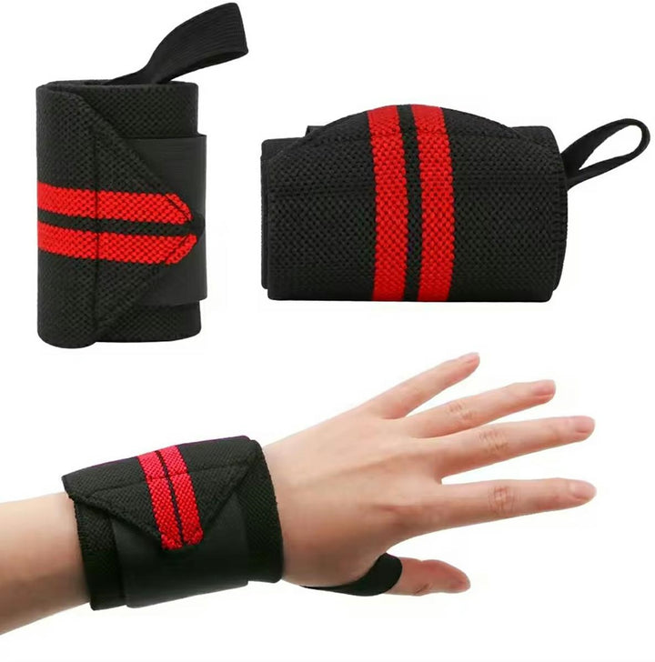 Set 2 bratari suport incheietura pentru antrenament, Zola, unisex, poliester, 46x8 cm, negru/rosu