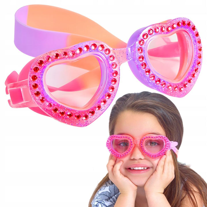 Ochelari pentru inot, Zola®, din silicon, 3 ani plus, plastic, latime 14 cm, model inimioare roz