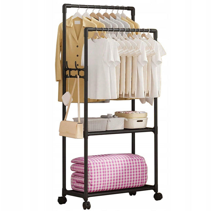 Suport metalic pentru umerase, Zola, 2 rafturi, 2 spatii pentru umerase, 166 x 56 x 33 cm, negru