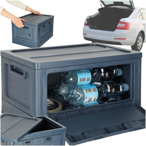 Cutie multifunctionala organizatoare pentru portbagaj, Zola, usita laterala, manere ergonomice, impermeabila, polipropilena, pentru camping si calatorii, 40 x 29 x 24 cm, albastra