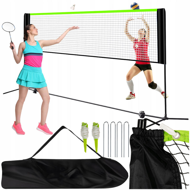 Fileu volei, tenis, badminton, Zola, portabil, inaltime reglabila 93-225 cm, plasa, cadru otel, geanta depozitare, accesorii montare incluse, 310 x 225 x 155 cm, negru