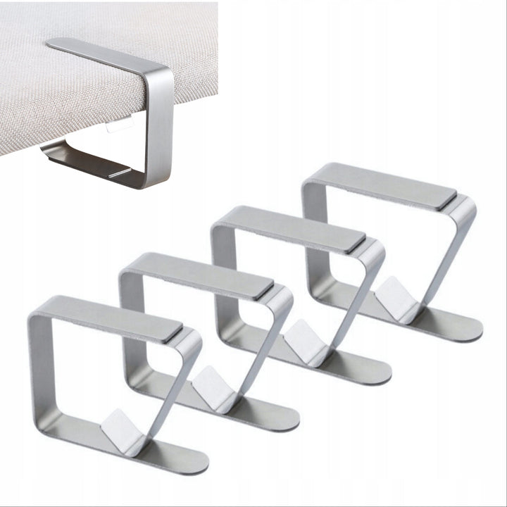 Set 4 cleme penrtru fixare fata de masa, Zola,  otel inoxidabil, 6 x 5 x 1.5 cm, argintiu