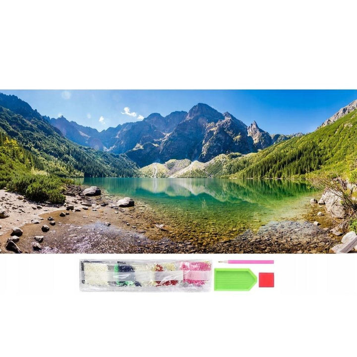 Goblen mozaic cu diamante, Zola, model peisaj montan cu lac, 50x120 cm
