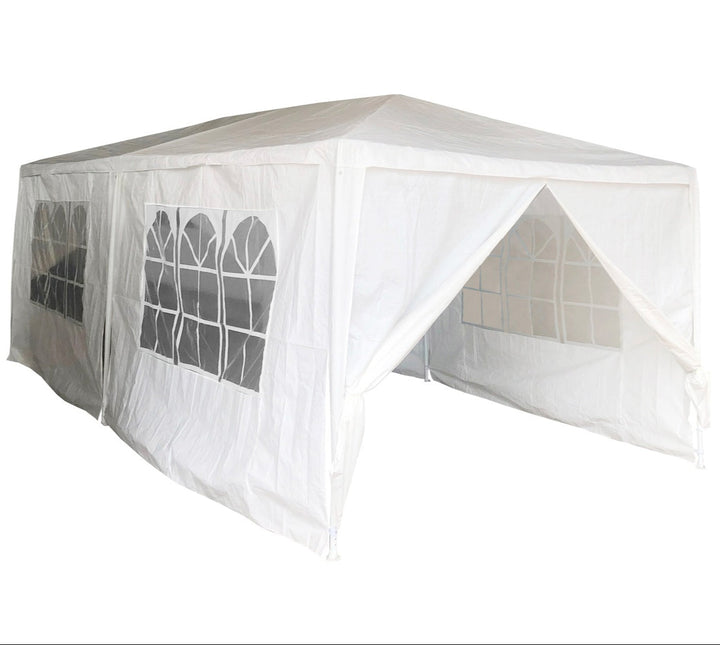 Cort/pavilion de gradina, Zola®, 4 laterale detasabile, ferestre mari, fermoar, cadru metalic, polietilena, 90 g/m2, 600 x 300 x 255 m ,alb