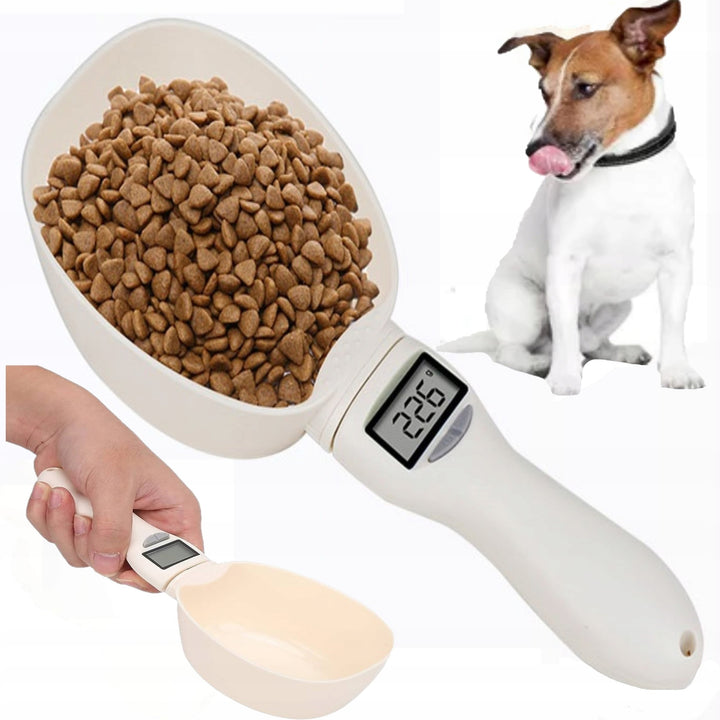 Lingura de masura digitala pentru hrana animalelor, Zola, capacitate 800 g, 5 unitati de masura, afisaj LCD,  portabila, detasabila, 23 x 9 x 5 cm, alba