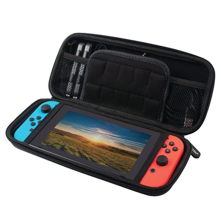Husa protectoare pentru consola, Zola®, dreptunghiulara cu fermoar rosu, 27 x 13.5 x 5.5 cm, neagra