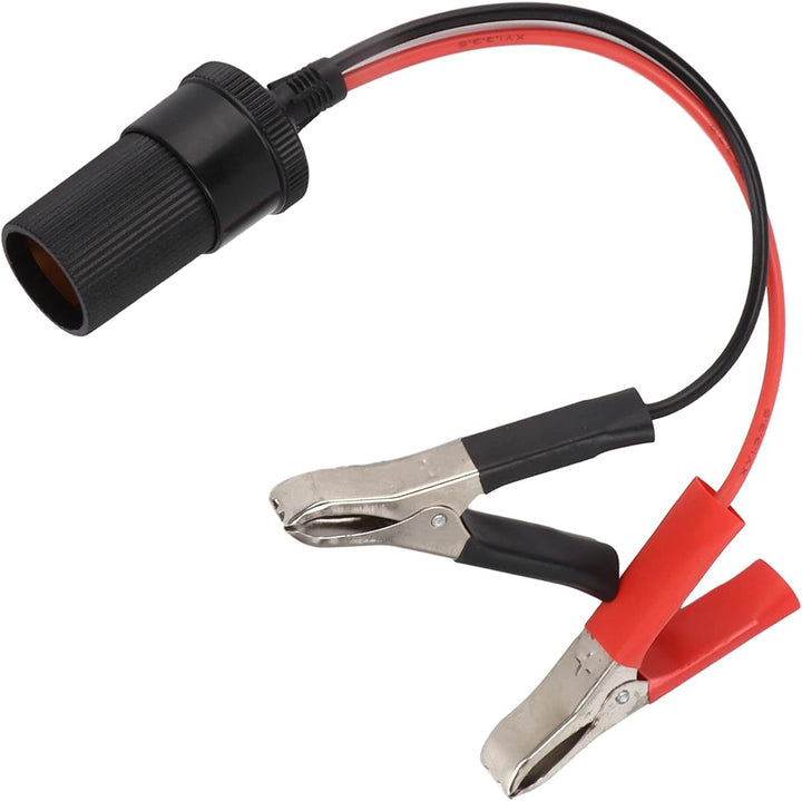 Priza bricheta auto cu cleme alimentare, Zola, 12V, curent iesire 10A, conectare la borne baterie, compatibila baterii 12V, clesti 8 cm, cablu 30 cm, plastic, metal, rosu/negru