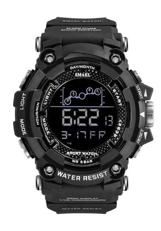Ceas barbatesc sport, Zola®, cronometru digital, electronic, model militar, impermeabil, diametru 57 mm, negru