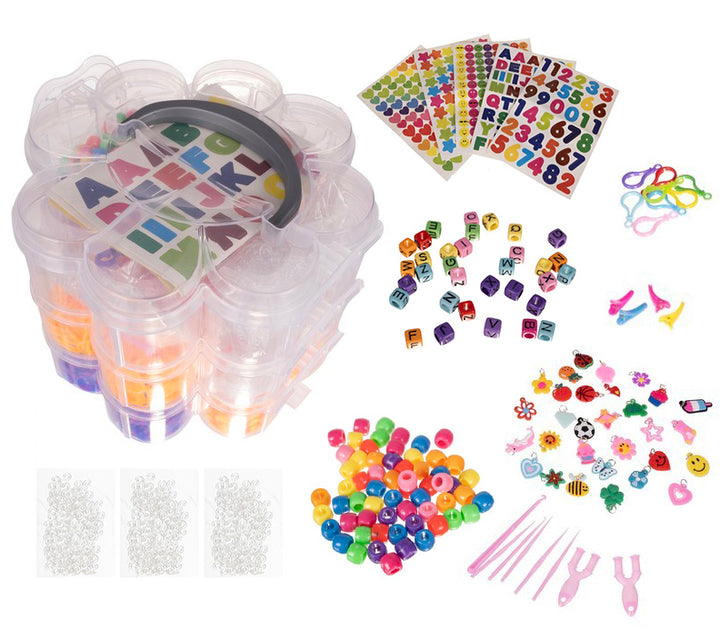 Set de creatie bratari cu 3000 elastice, Zola®, margele, pandantive, accesorii incluse, multicolor, cutie depozitare