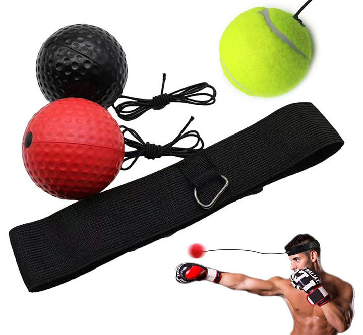 Minge reflex pentru box, Zola, banda reglabila 14-22 cm, 3 mingi greutate diferita  25g, 60g si 85 gr, lungimea franghiei pana la 90 cm, neagra