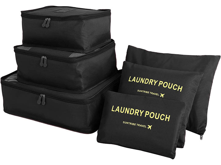 Set 6 organizatoare pentru bagaj de voiaj, Zola®, cu feormoar, marimi diferite, negre