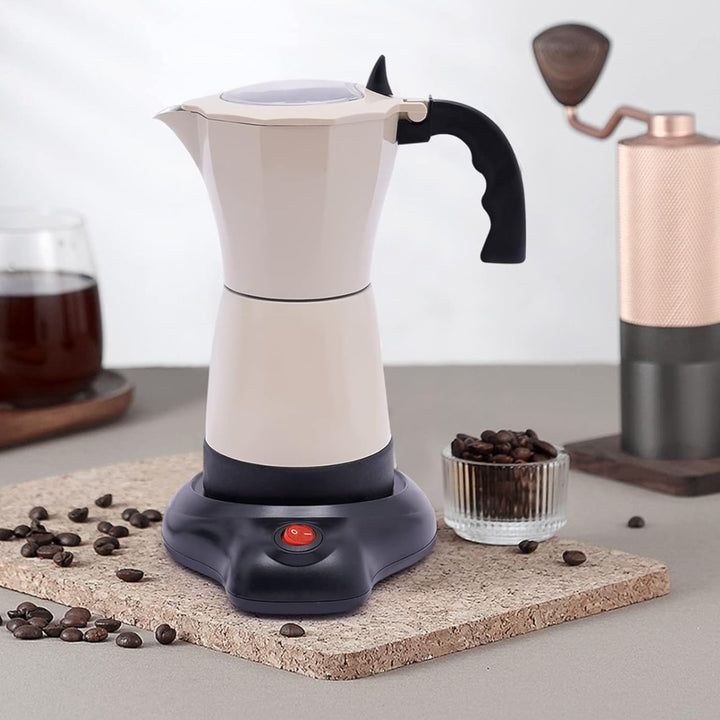 Filtru de cafea elecric, Zola, aluminiu, 300 ml, pentru 6 cesti, 480 W, maner ergonomic, picioare antiderapante, bej/negru