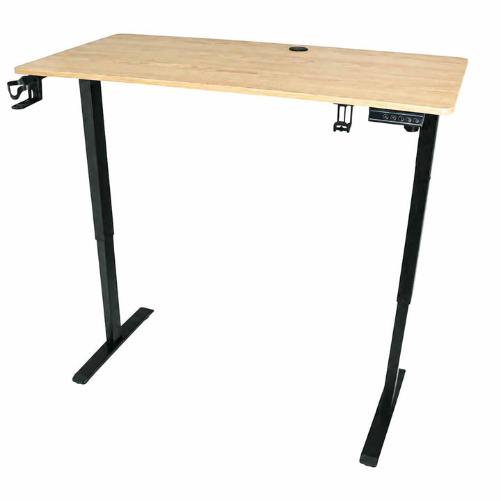 Birou electric reglabil pe inaltime, Zola, 120 x 60 cm, 72-118 cm, memorie 3 pozitii, panou tactil, sistem anti-coliziune, suport pahar si casti, 70 kg, stejar natur/negru