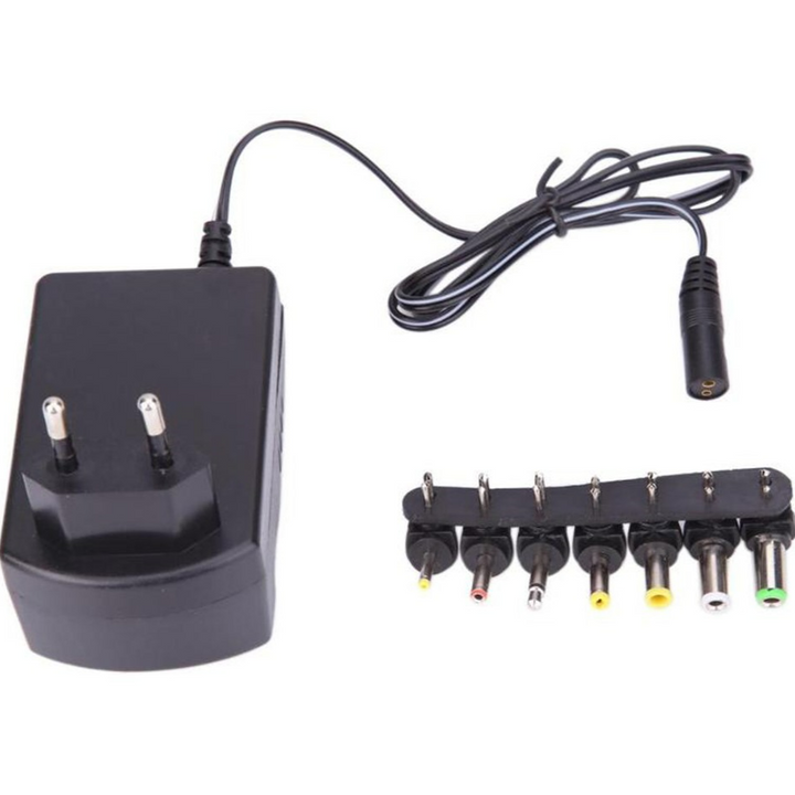 Incarcator universal, Zola, cu 7 terminale intreschimbabile, multi voltaj reglabil manual de la 3V pana la 12 V, putere 30 W, 8.5x5x7 cm, negru