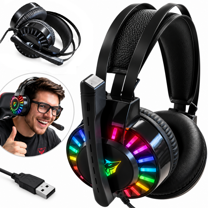 Casti gaming cu microfon, Zola, surround 7.1, difuzoare 50 mm, iluminare LED, USB, control volum, negre