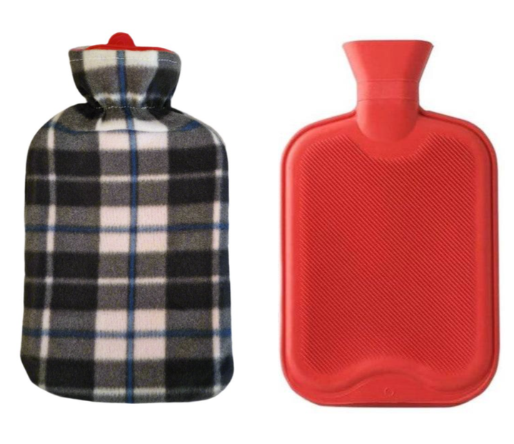 Perna pentru apa calda, Zola, capacitate 1.7l, din cauciuc, cu husa pufoasa, alb/gri/negru dungi albastre