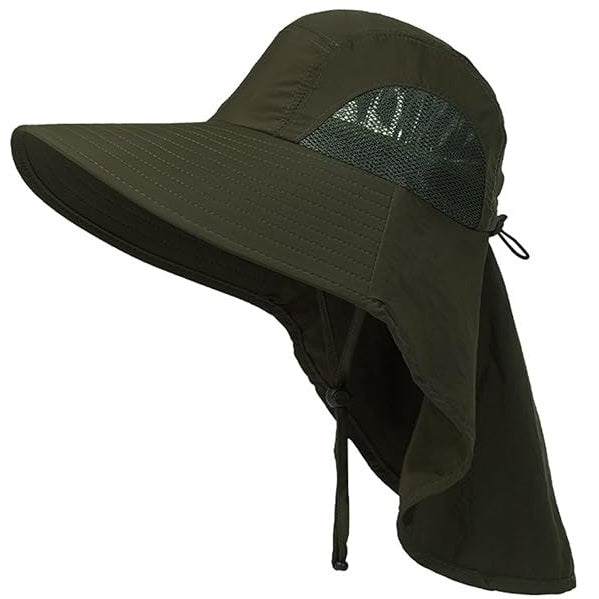 Palarie de soare cu clapeta pe gat, Zola,  circumferinta capului 55-60 cm, ideala pentru pescari, plaja, drumetii, verde inchis
