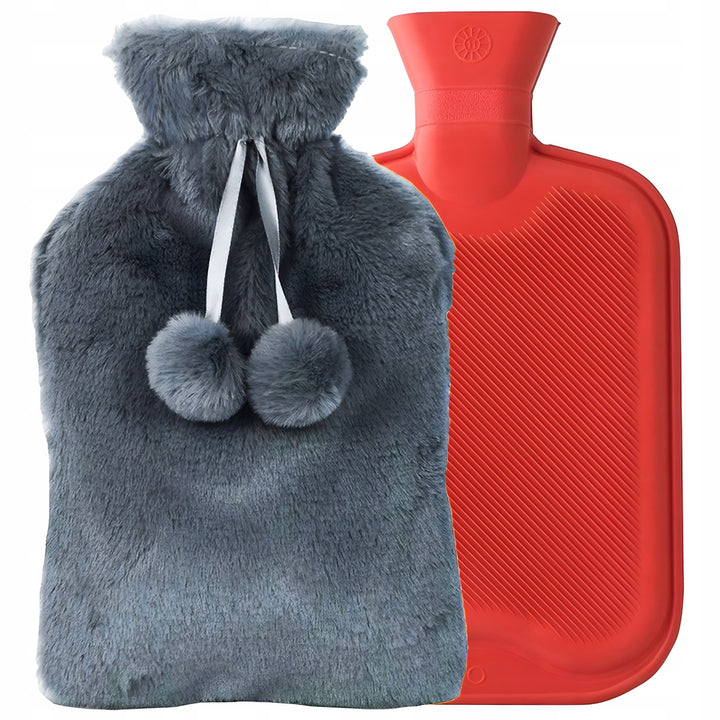 Perna pentru apa calda, Zola, capacitate 2l, din cauciuc,  cu husa pufoasa, gri antracit
