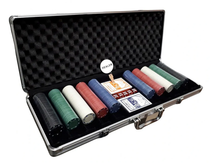 Set poker, Zola®, 500 de jetoane, valiza depozitare de aluminiu, incuietoare cheie, argintiu