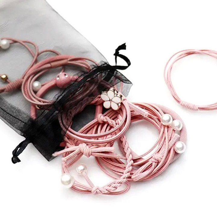 Set 12 elastice de par decorative, Zola®, accesoriu pentru coafarea si fixarea parului, diametru 5 cm, roz