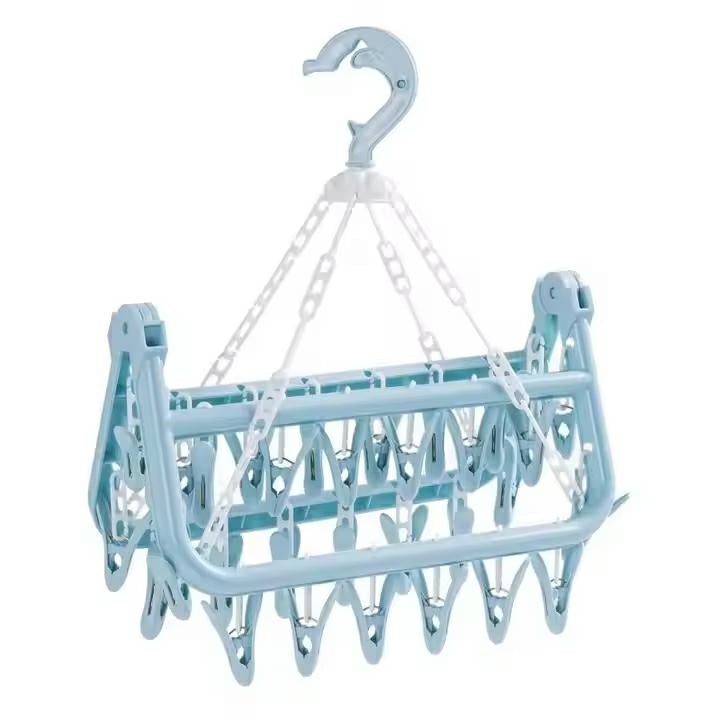 Uscator pentru lenjerie si sosete, Zola®, cu 32 clesti, plastic, 32.5x32.5 cm, albastru