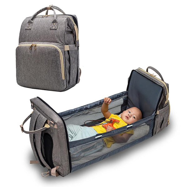 Rucsac/geanta 2 in 1,multifunctionala, Zola®, Ideal pentru mamici, transformare in patut/masa de schimb, 35x45x14 cm,gri