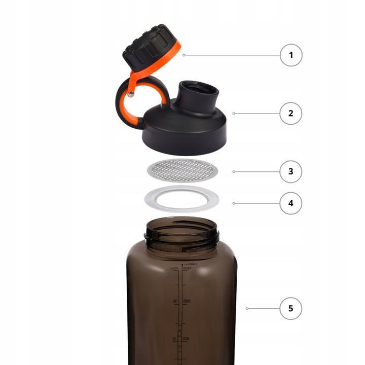 Sticla de apa cu filtru portabila, Zola, 800 ml, din tritan, fara BPA, sistem antipierdere capac, negru/portocaliu