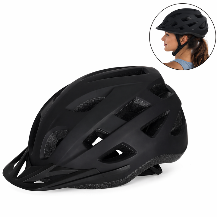 Casca protectie bicicleta, Zola, marimea M 54-58 cm, reglare rotita, ventilatie 21 orificii, usoara, viziera, fixare stabila, neagra