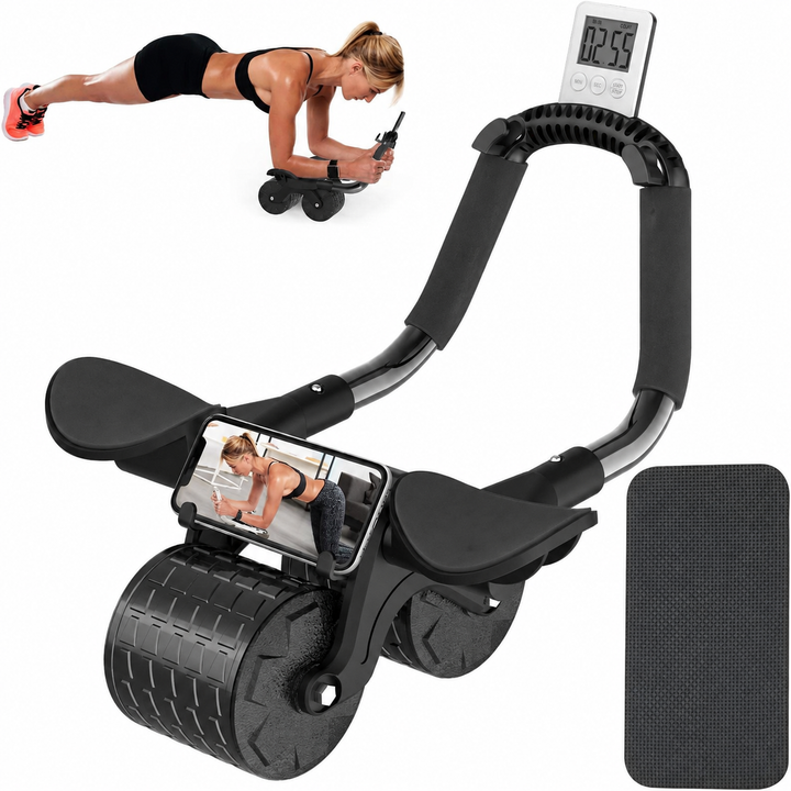 Roata pentru abdomene, Zola, revenire automata, afisaj LCD, suport coate, covoras genunchi, suport telefon, neagra