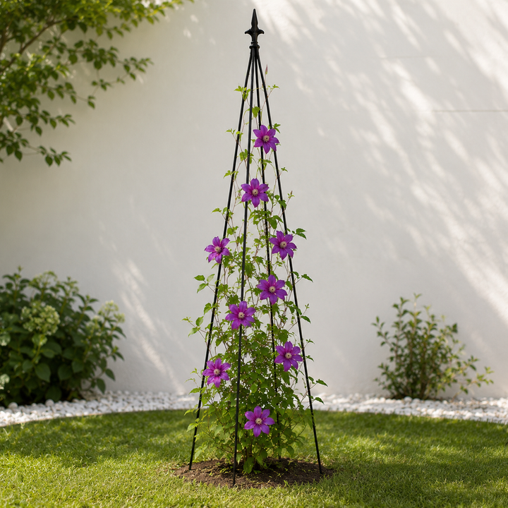 Suport metalic pentru plante si flori cataratoare, Zola, otel, 150 cm, negru
